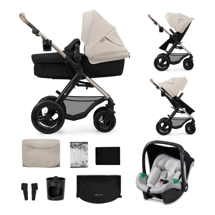 KINDERKRAFT - Poussette combinée 3en1 MOOV 2 AIR Moonlight gris + siège auto MINK PRO