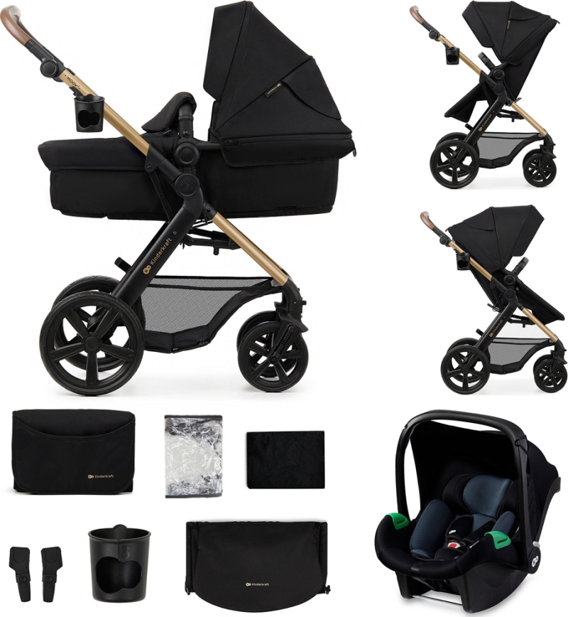 KINDERKRAFT - Poussette combinée 3en1 MOOV 2 Pure noir + siège auto MINK PRO