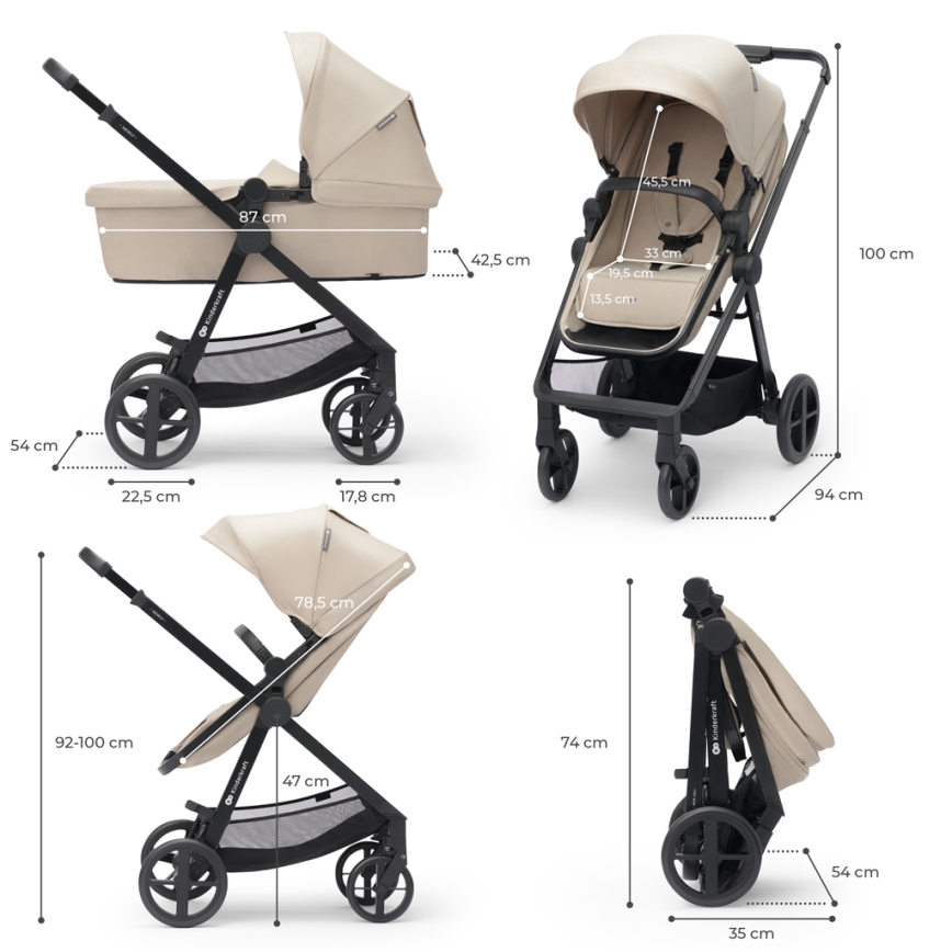 KINDERKRAFT - Poussette combinée 4en1 NEWLY Classique beige + siège auto MINK PRO avec base ISOFIX