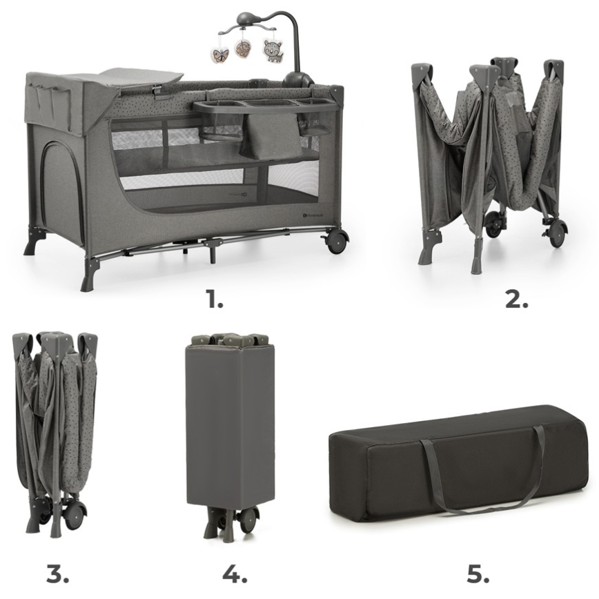 KINDERKRAFT - Reisbedje JOY 2 met accessoires grijs