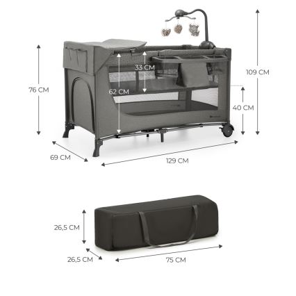 KINDERKRAFT - Reisbedje JOY 2 met accessoires grijs