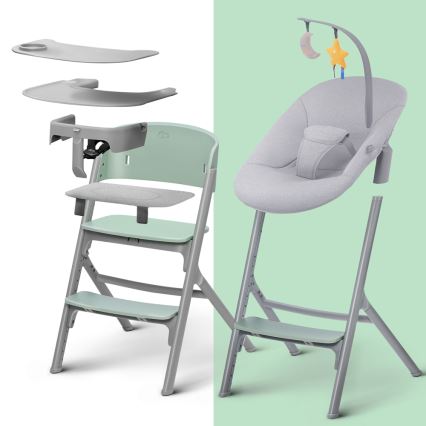 KINDERKRAFT SELECT - Chaise haute enfant 3en1 LIVY Premium Olive vert + transat CALMEE