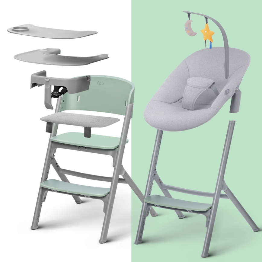 KINDERKRAFT SELECT - Chaise haute enfant 3en1 LIVY Premium Olive vert + transat CALMEE