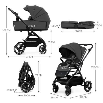 KINDERKRAFT SELECT - Combinatiekinderwagen 2in1 YOXI Moonlight grijs