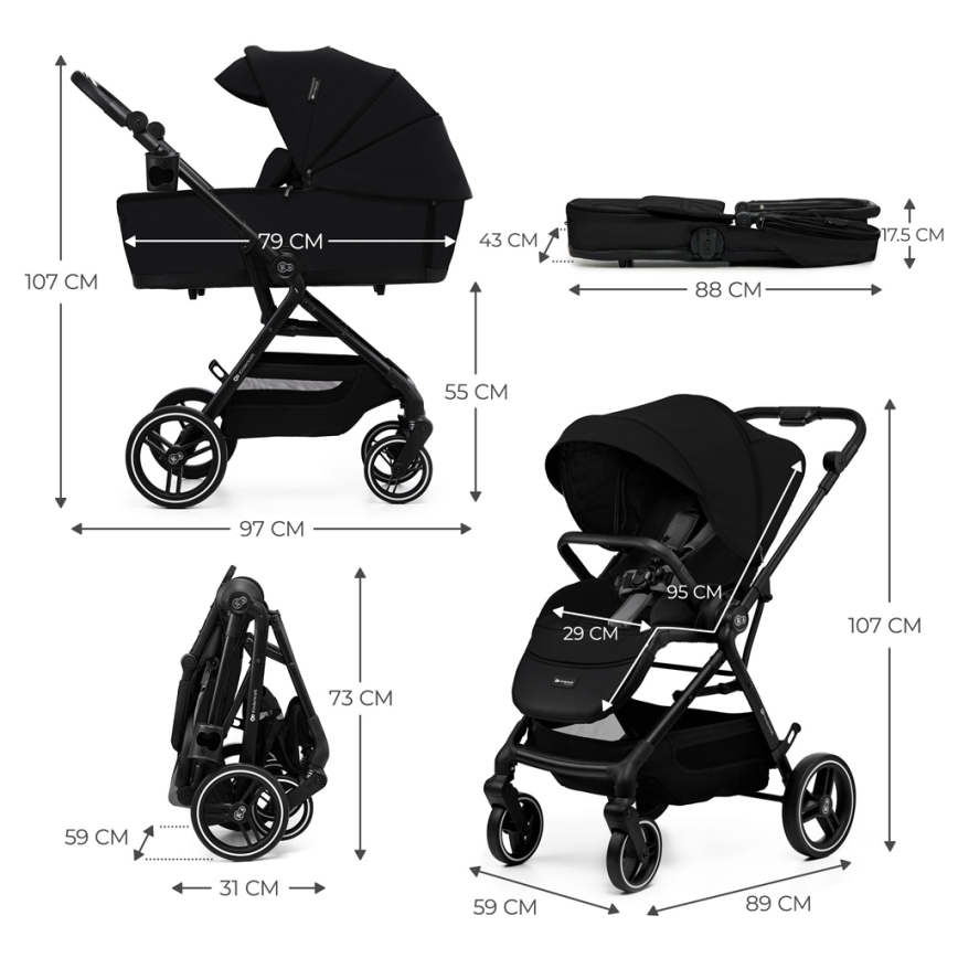 KINDERKRAFT SELECT - Combinatiekinderwagen 2in1 YOXI Pure zwart
