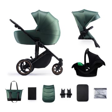 KINDERKRAFT SELECT - Combinatiekinderwagen 3in1 PRIME 2 Premium Dark groen + autostoel