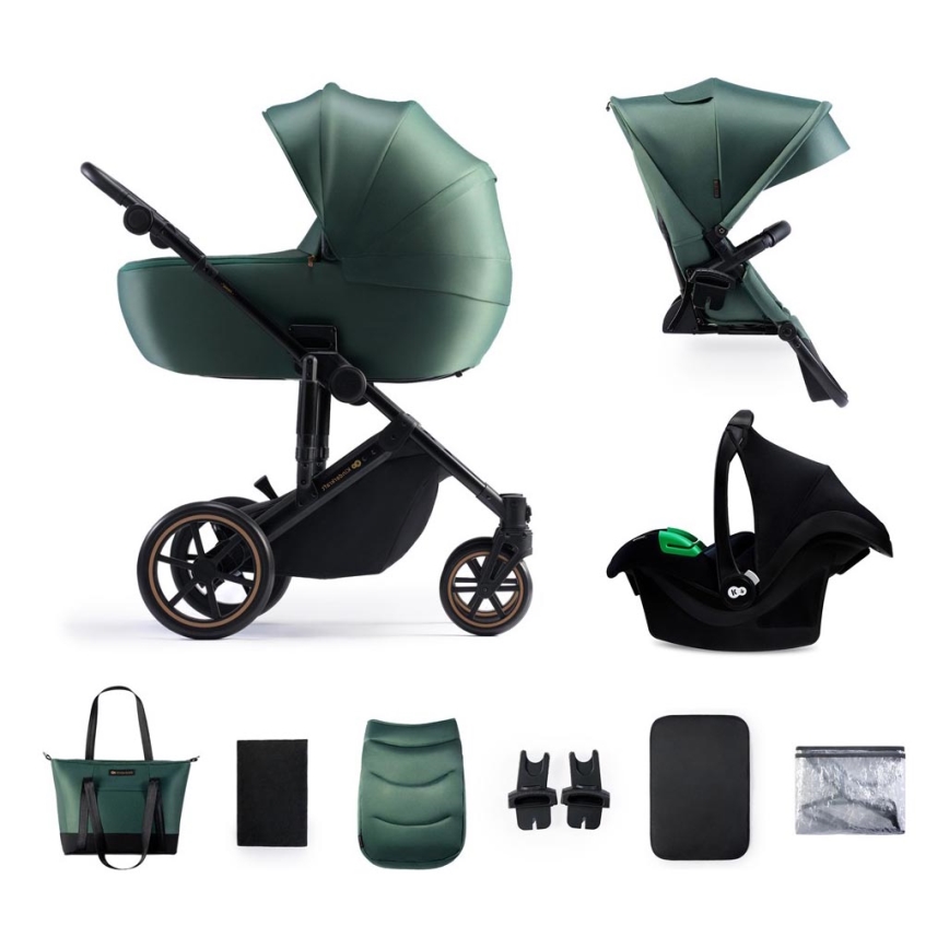 KINDERKRAFT SELECT - Combinatiekinderwagen 3in1 PRIME 2 Premium Dark groen + autostoel