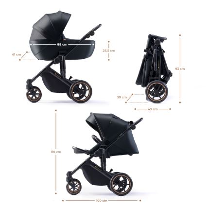 KINDERKRAFT SELECT - Combinatiekinderwagen 3in1 PRIME 2 Premium Venezian zwart + autostoel