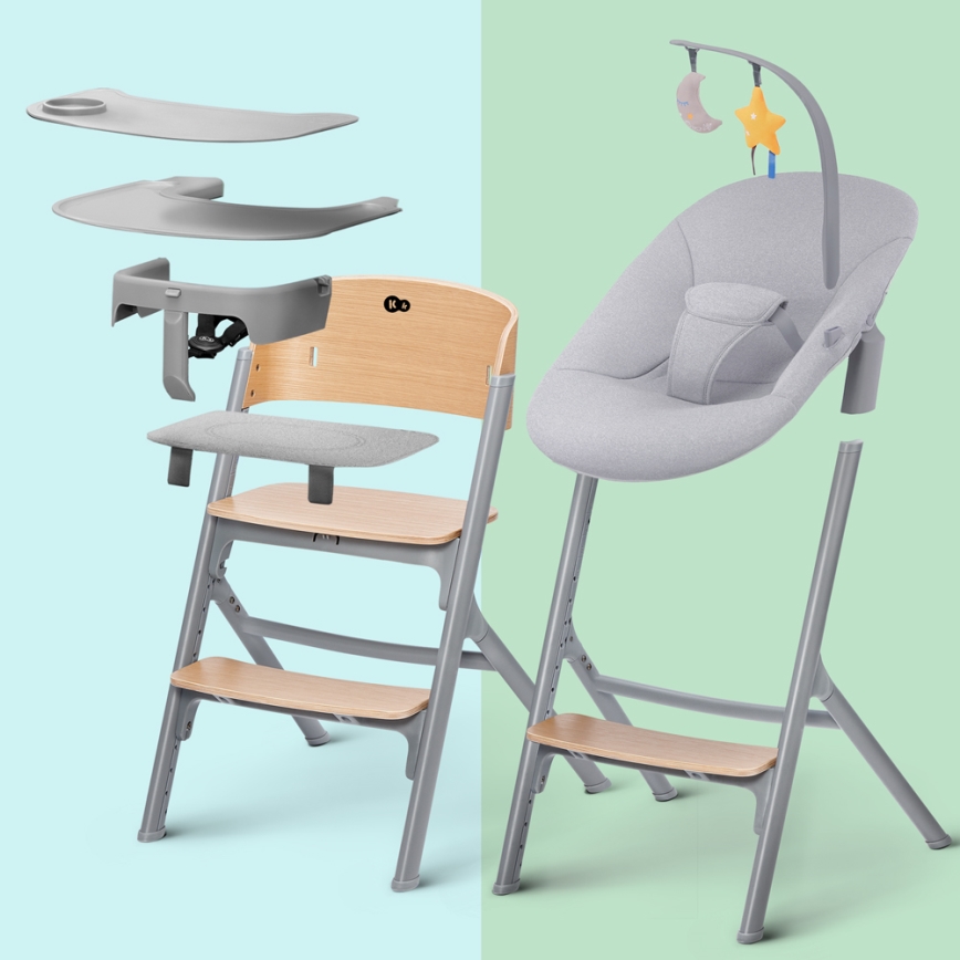 KINDERKRAFT SELECT - Kinder eetstoel 3in1 LIVY Premium eiken + ligstoel CALMEE