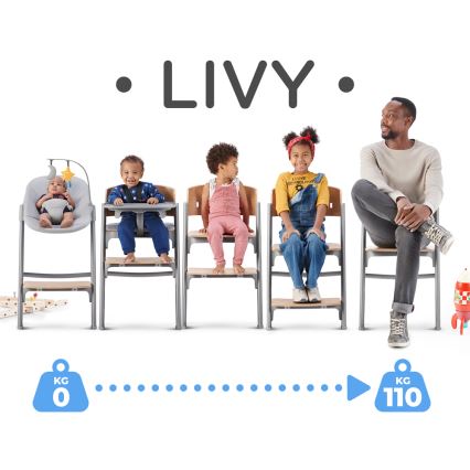 KINDERKRAFT SELECT - Kinder eetstoel 3in1 LIVY Premium eiken + ligstoel CALMEE