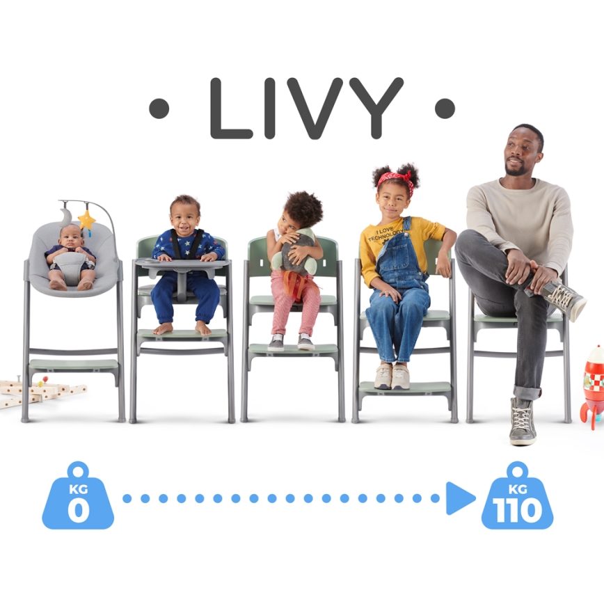 KINDERKRAFT SELECT - Kinder eetstoel 3in1 LIVY Premium Olive groen + ligstoel CALMEE