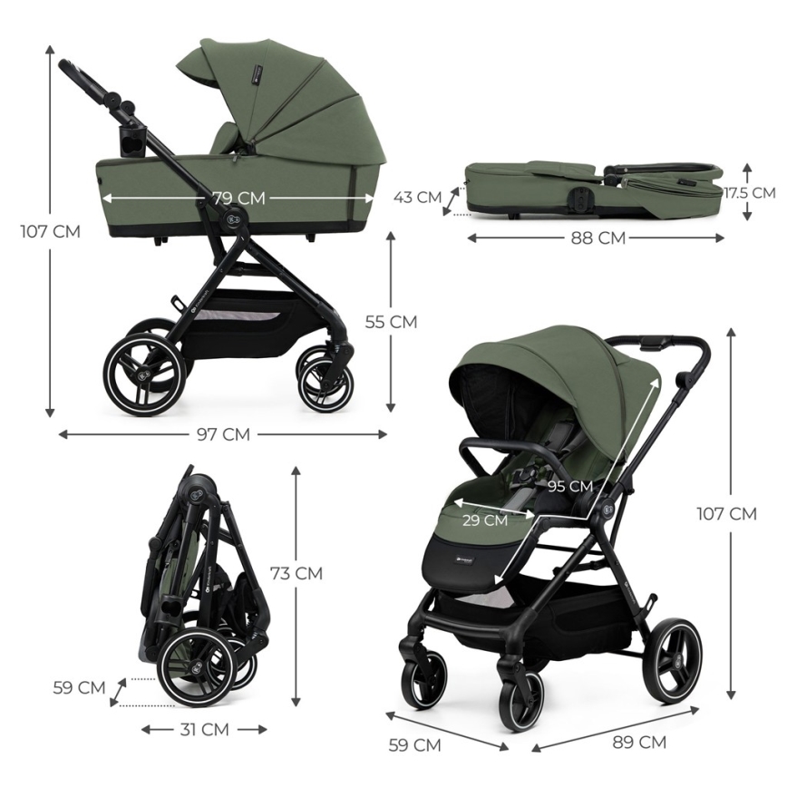 KINDERKRAFT SELECT - Poussette combinée 2-en-1 YOXI Mystic green