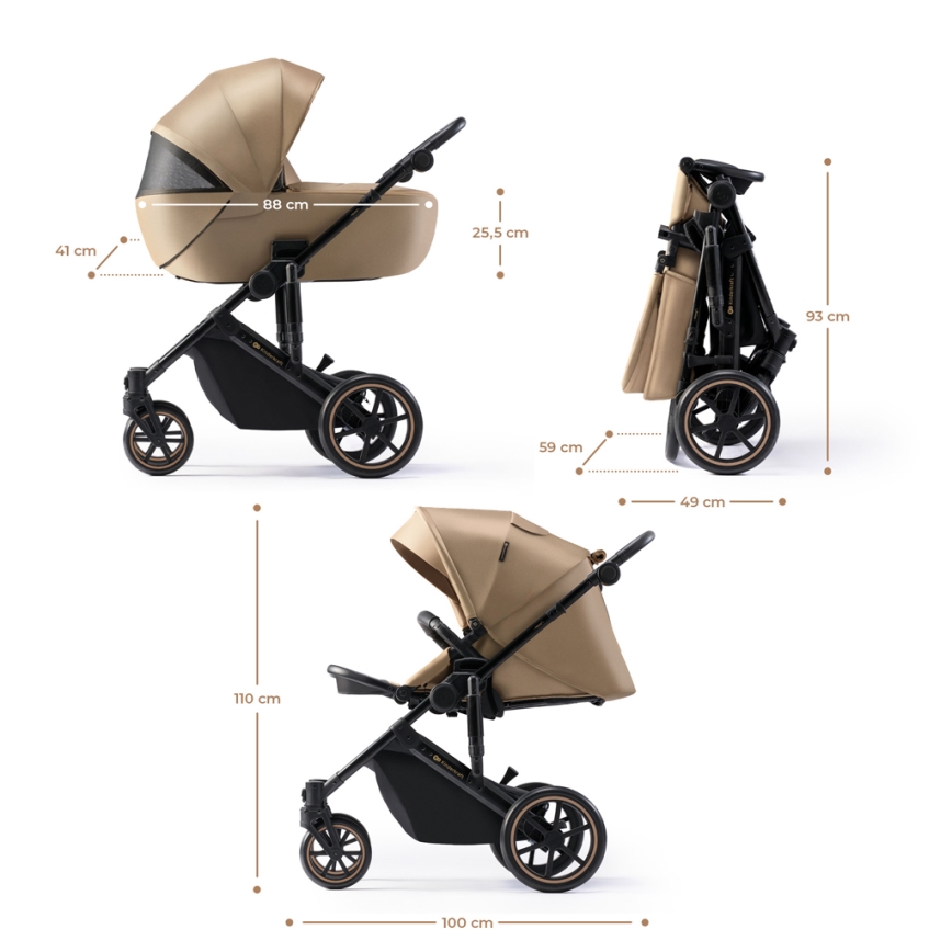 KINDERKRAFT SELECT - Poussette combinée 3en1 PRIME 2 Premium Sandrose beige + siège auto