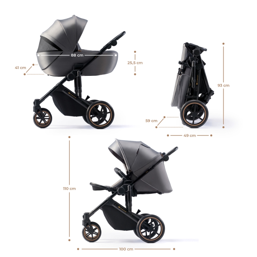 KINDERKRAFT SELECT - Poussette combinée 3en1 PRIME 2 Premium Shadow gris + siège auto