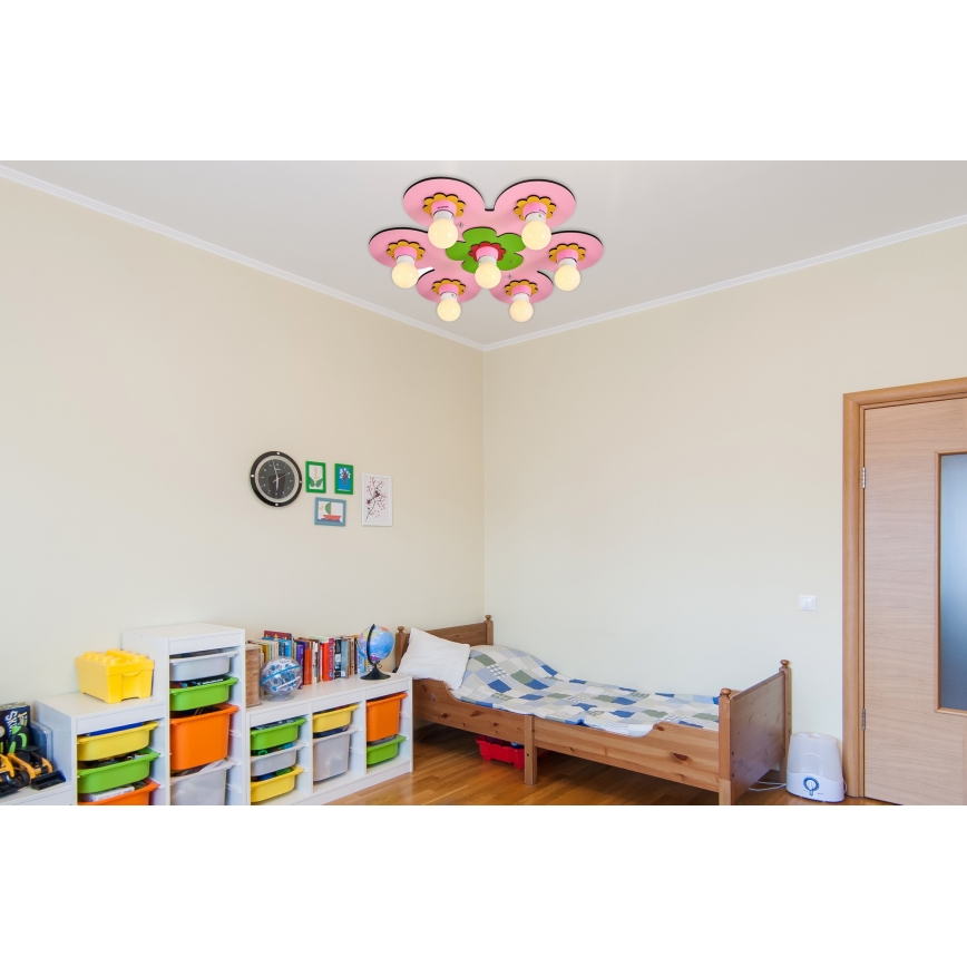Kinderplafondlamp LUCCA 7xE27/24W/230V roze