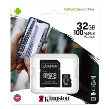 Kingston - MicroSDHC 32GB Canvas Select Plus U1 100MB/s + adaptateur SD adapter