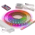 KIT 1x bande LED RGBW dimmable DIGITAL LED/9,6 W/230 V 3 m + 3x profil à encastrer 1 m argent/blanc + télécommande