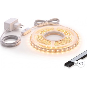 KIT 1x ruban LED MYLIVING LIGHTSTRIP LED/22W/230V 5 m + 5x profil encastrable 1 m noir/blanc