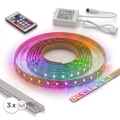 Kit 1x ruban LED RGBW dimmable DIGITAL LED/9,6W/230V 3 m + 3x profil encastrable 1 m argent/blanc + télécommande