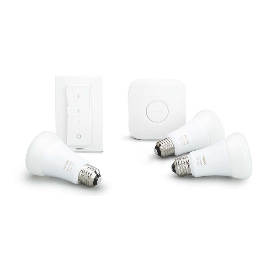 Kit de démarrage Philips Hue White 3xE27/9W 2700K + pont Hue et télécommande variateur