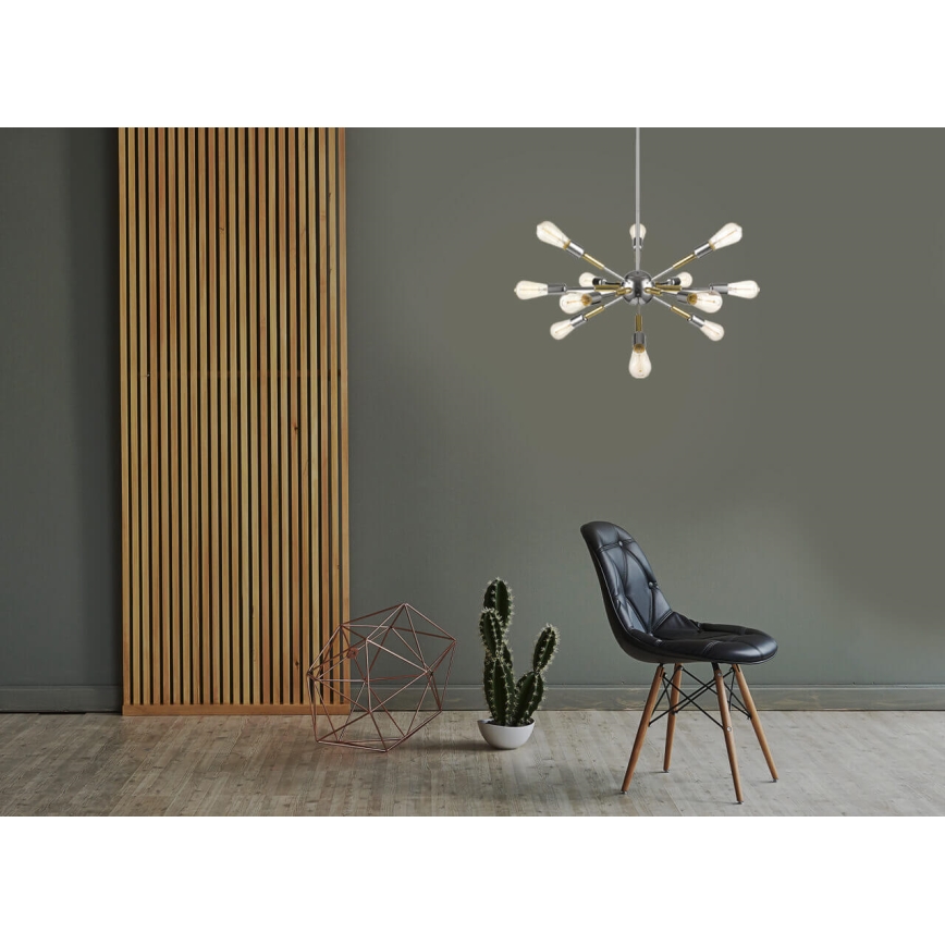 Hanglamp aan een paal COMET 12xE27/11W/230V glanzend chroom/goud