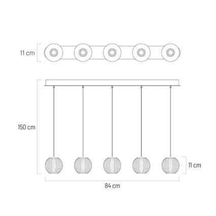 LED Hanglamp aan een koord ESMOND 5xLED/4,8W/230V glanzend chroom