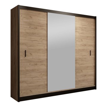 Kledingkast met spiegel MIRO 203x215 cm craft eik/zwart
