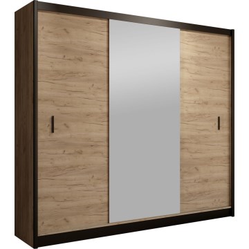 Kledingkast met spiegel MIRO 203x215 cm eiken craft/zwart