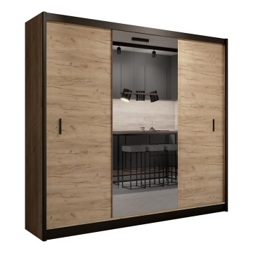 Kledingkast met spiegel MIRO 250x215 cm eiken craft/zwart