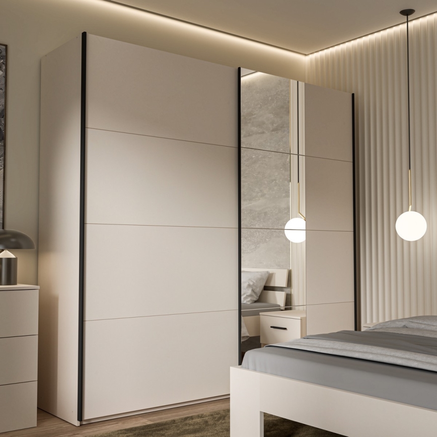 Kledingkast met spiegel ODEN 220x210 cm beige