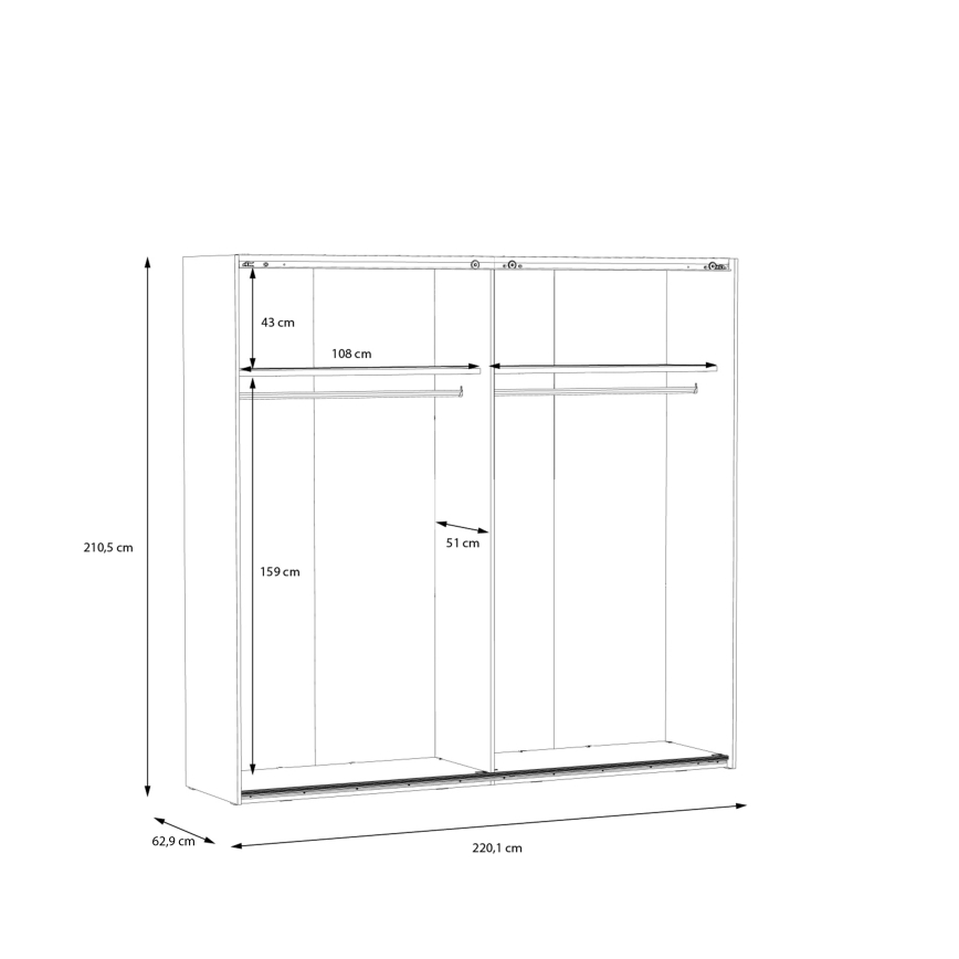 Kledingkast met spiegel OREN 220x210 cm artisan eik