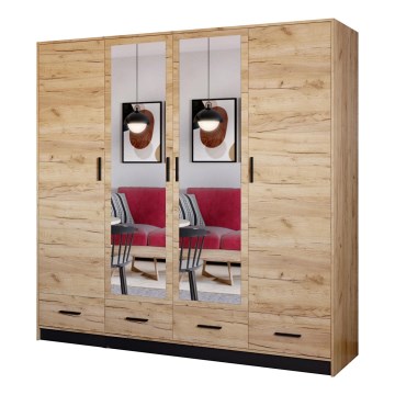 Kledingkast met spiegel SANNA 200x215 cm eiken craft