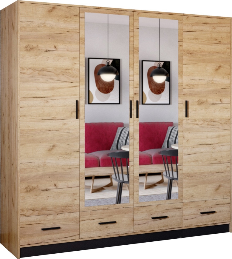 Kledingkast met spiegel SANNA 200x215 cm eiken craft