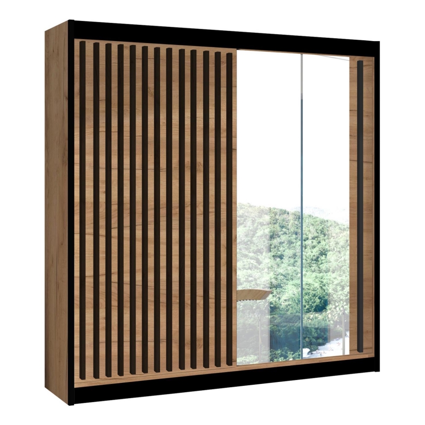 Kledingkast met spiegel SANTINO 203x215 cm craft eiken/zwart