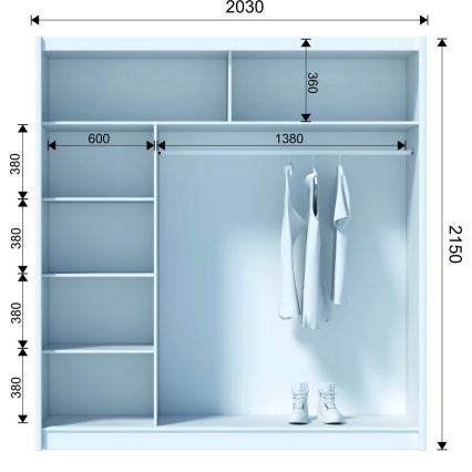 Kledingkast met spiegel SANTINO 203x215x61 cm zwart/craft eiken