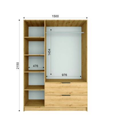 Kledingkast met spiegel VISTA 150x215 cm artisan eiken/grafiet