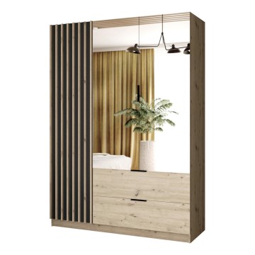 Kledingkast met spiegel VISTA 150x215 cm eiken artisan/grafiet