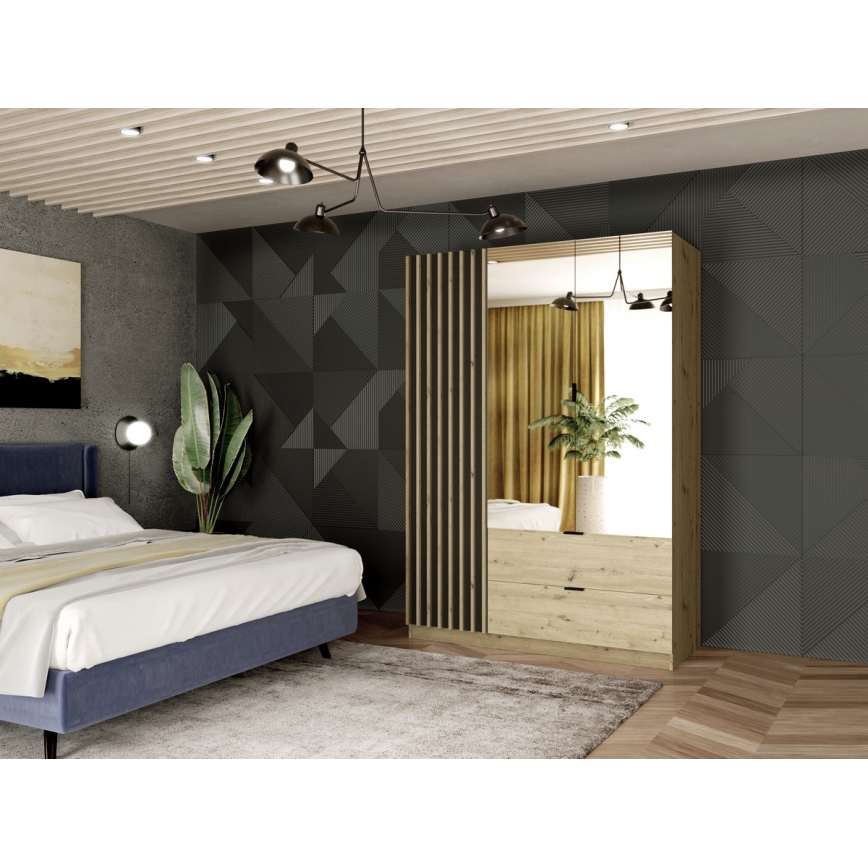 Kledingkast met spiegel VISTA 150x215 cm eiken artisan/grafiet
