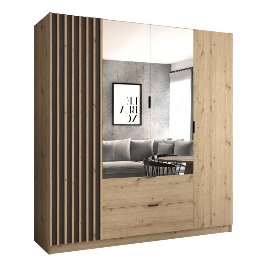 Kledingkast met spiegel VISTA 200x215 cm eiken artisan/grafiet