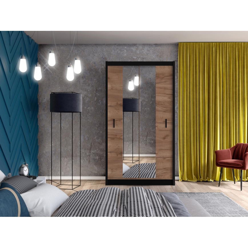 Kledingkast met spiegel MIRO 120x215 cm eiken craft/zwart