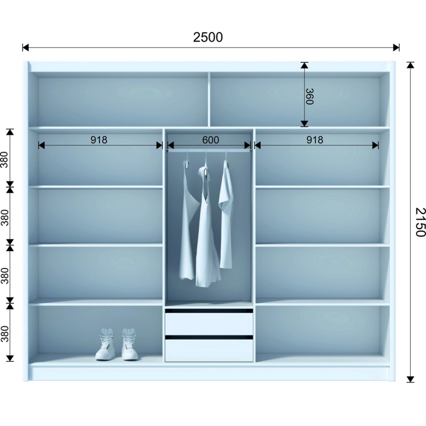 Kledingkast met spiegel MIRO 250x215 cm craft eik/zwart