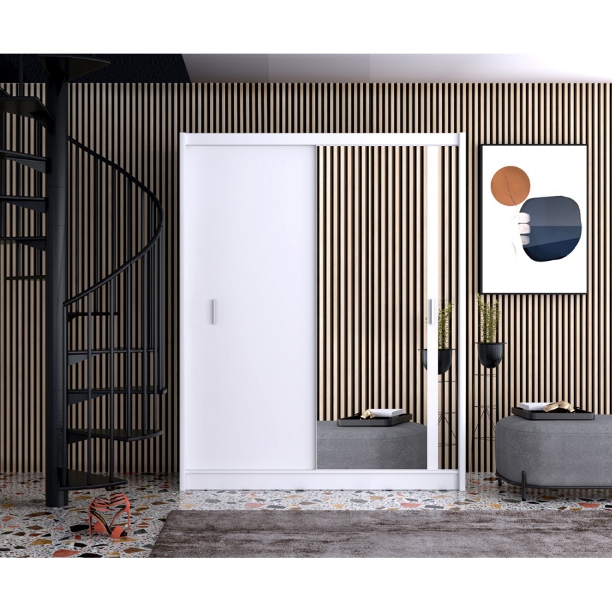 Kledingkast met spiegel SABRINA 180x215 cm wit
