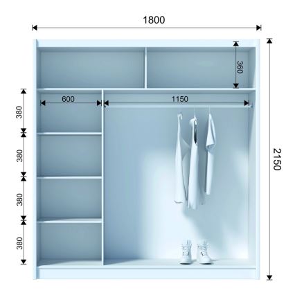 Kledingkast met spiegel SABRINA 180x215 cm wit