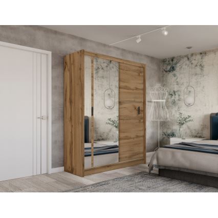 Kledingkast met spiegel SABRINA 180x215 cm eiken woltan