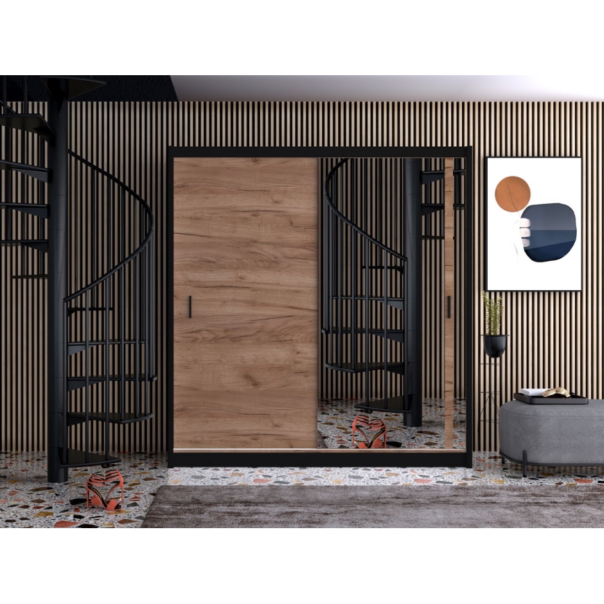 Kledingkast met spiegel SABRINA 203x215 cm eiken craft