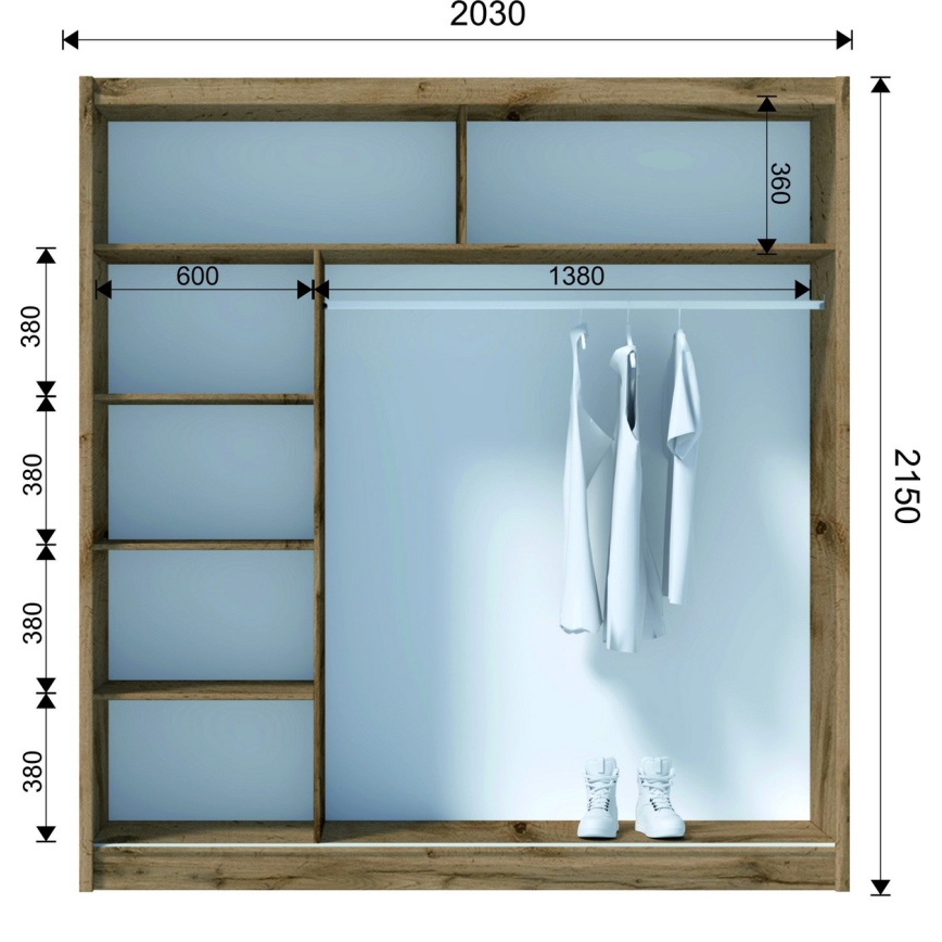 Kledingkast met spiegel SABRINA 203x215 cm eiken woltan