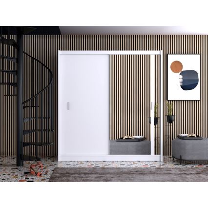 Kledingkast met spiegel SABRINA 203x215 cm wit
