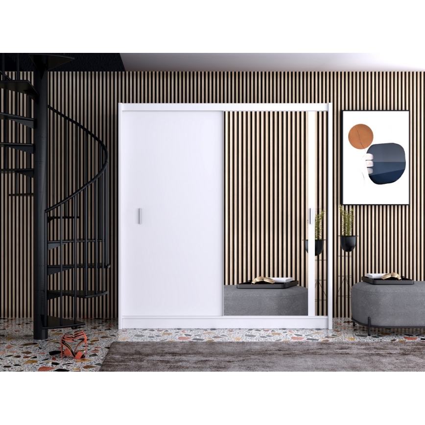 Kledingkast met spiegel SABRINA 203x215 cm wit