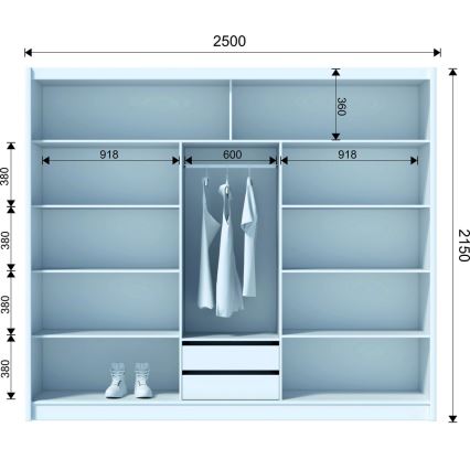 Kledingkast met spiegel SABRINA 250x215 cm eiken craft