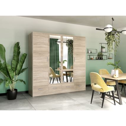 Kledingkast met spiegel SANNA 200x215 cm Sonoma eik